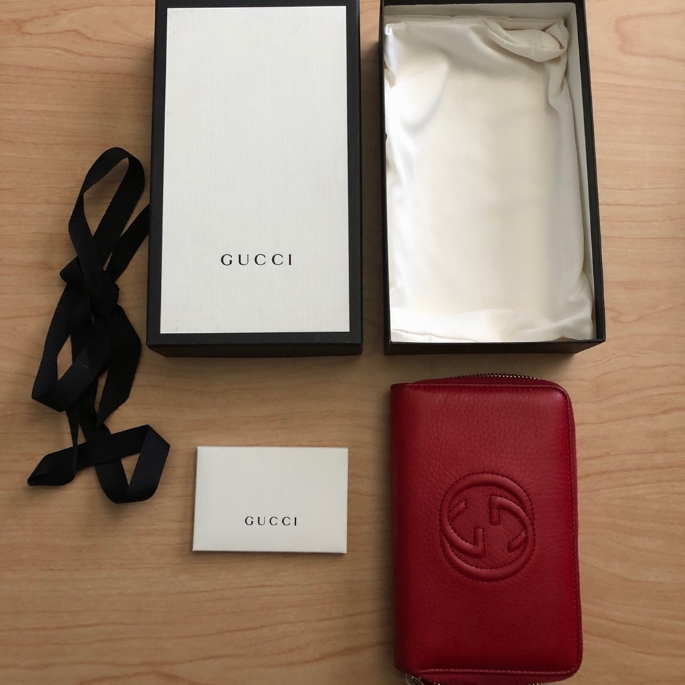 Gucci Calfskin Soho Medium Zip Around Wallet Red